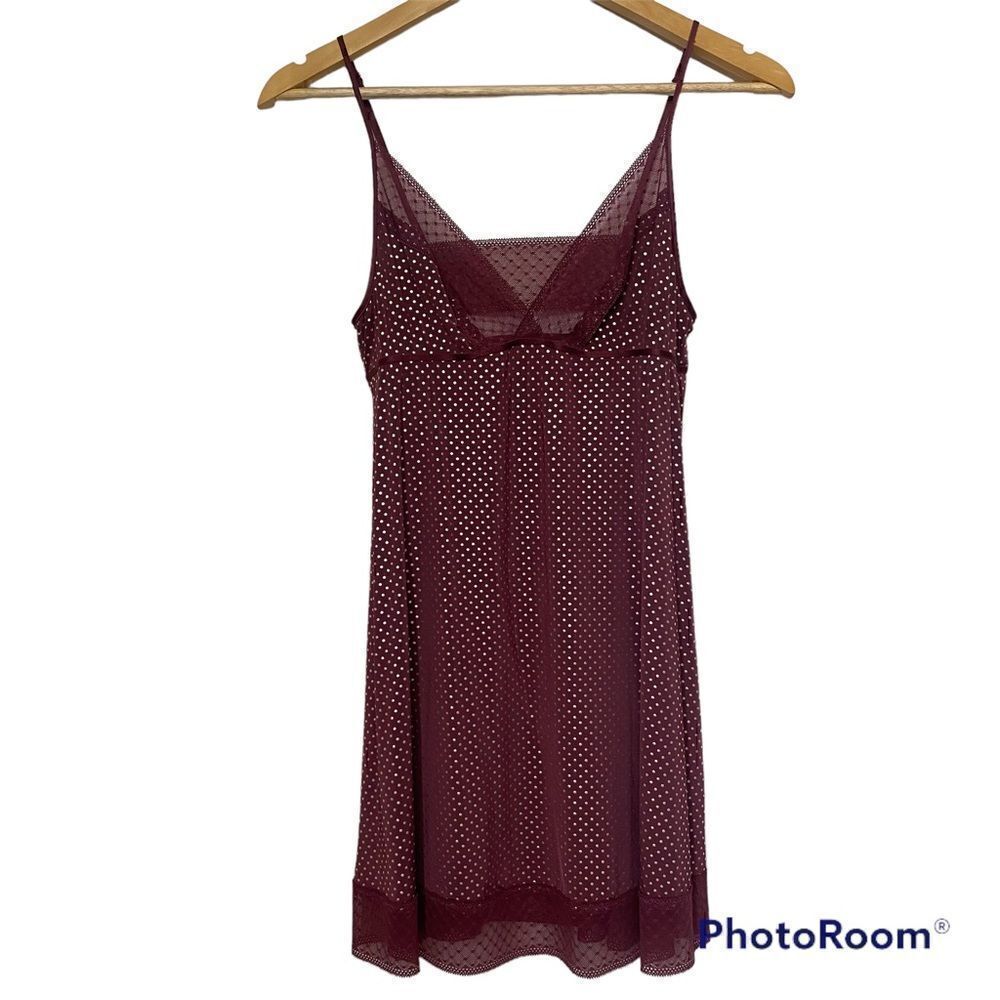 Victoria’s Secret polka dot pajama camisole slip burgundy silver metallic small